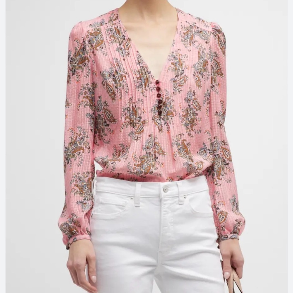 Veronica Beard Lowell printed v-neck blouse in peony multi size 4.